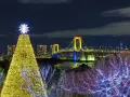 Świąteczna choinka i most tęczowy w Tokio. To magiczne boże narodzenie w japonii, gdzie światła miasta tworzą niezwykły klimat.