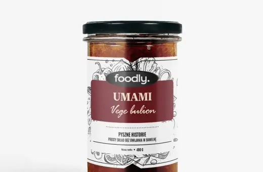 Słoik z pastą foodly. UMAMI Vege bulion, która nada potrawom głębi smaku. Pyszna przyprawa umami.